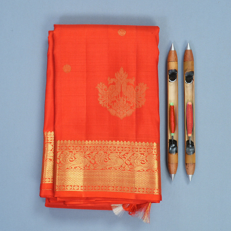 Hayagrivas Handloom Reddish-Orange Kanjivaram Silk Saree KBF300E1-3