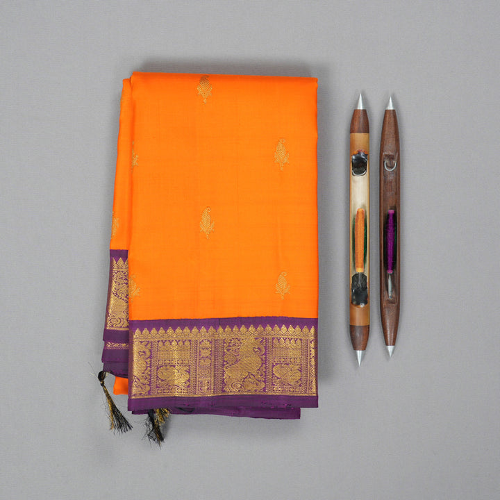 Hayagrivas Handloom Fanta Orange Kanjivaram Silk Saree with Violet Border KBF302E3-1