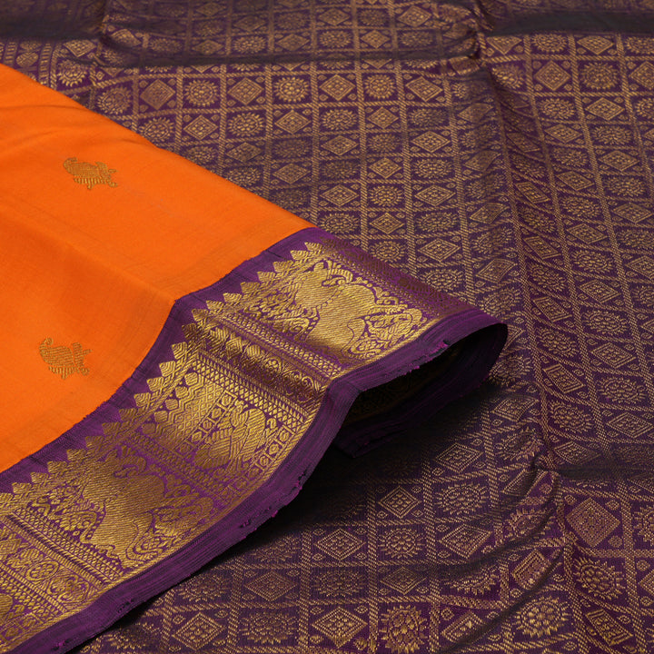 Hayagrivas Handloom Fanta Orange Kanjivaram Silk Saree with Violet Border KBF302E3-1