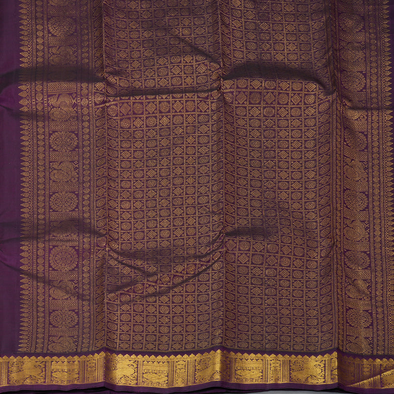 Hayagrivas Handloom Fanta Orange Kanjivaram Silk Saree with Violet Border KBF302E3-1