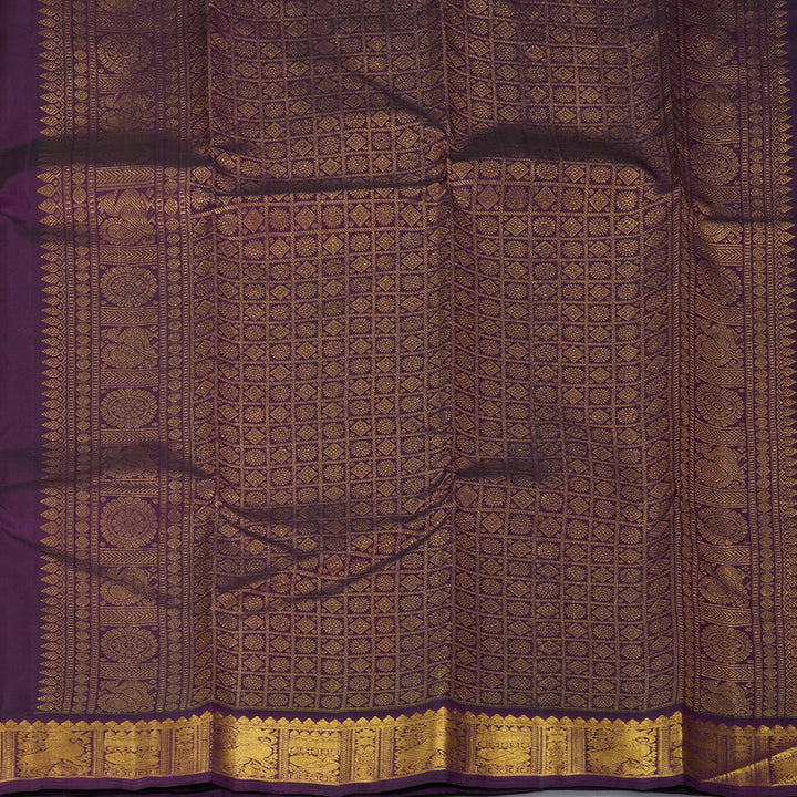 Hayagrivas Handloom Fanta Orange Kanjivaram Silk Saree with Violet Border KBF302E3-1