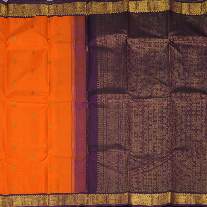 Hayagrivas Handloom Fanta Orange Kanjivaram Silk Saree with Violet Border KBF302E3-1