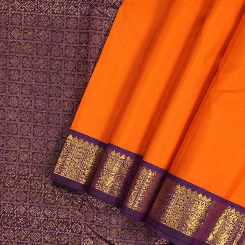 Hayagrivas Handloom Fanta Orange Kanjivaram Silk Saree with Violet Border KBF302E3-1