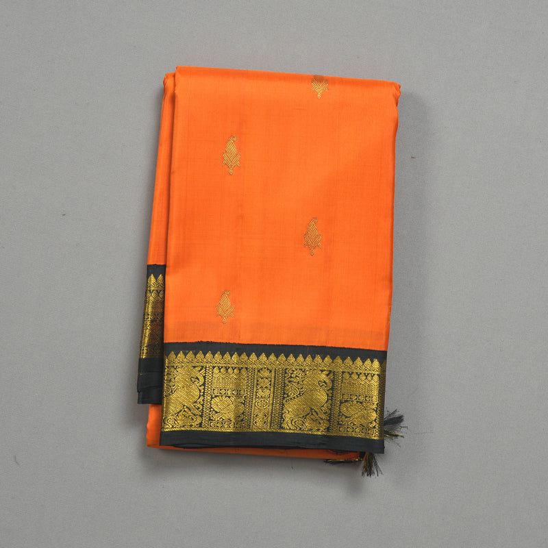Hayagrivas Handloom Orange Kanjivaram Silk Saree with Black Border KBF302E3-3