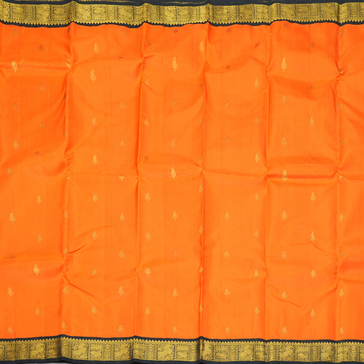 Hayagrivas Handloom Orange Kanjivaram Silk Saree with Black Border KBF302E3-3