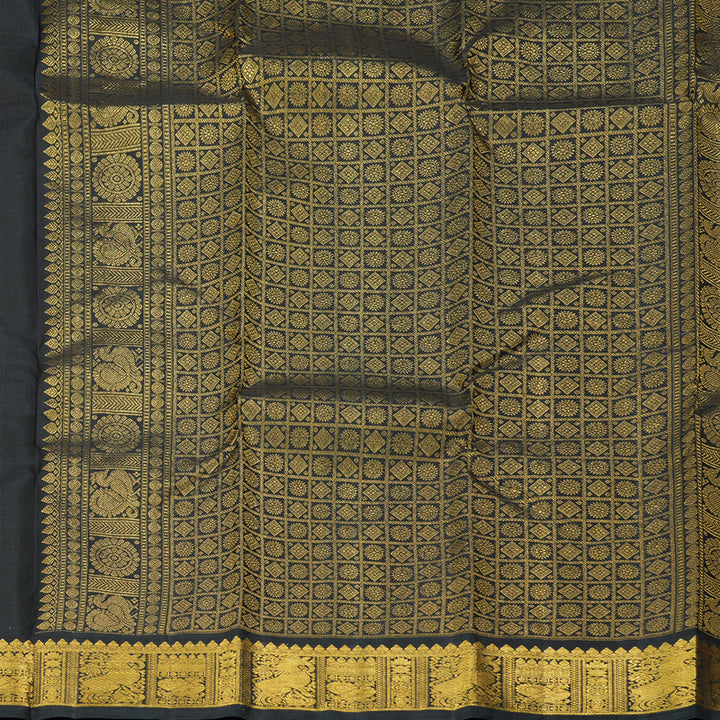 Hayagrivas Handloom Orange Kanjivaram Silk Saree with Black Border KBF302E3-3