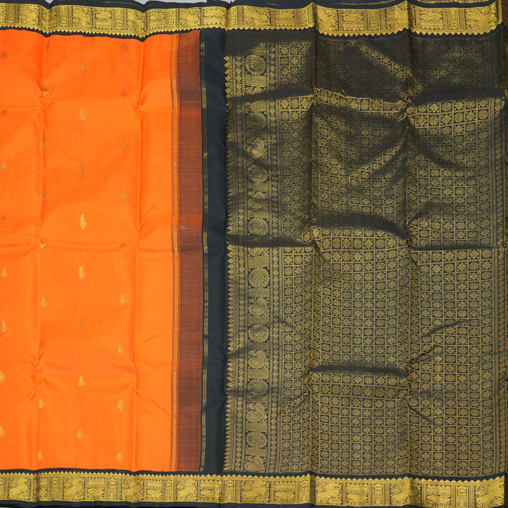 Hayagrivas Handloom Orange Kanjivaram Silk Saree with Black Border KBF302E3-3