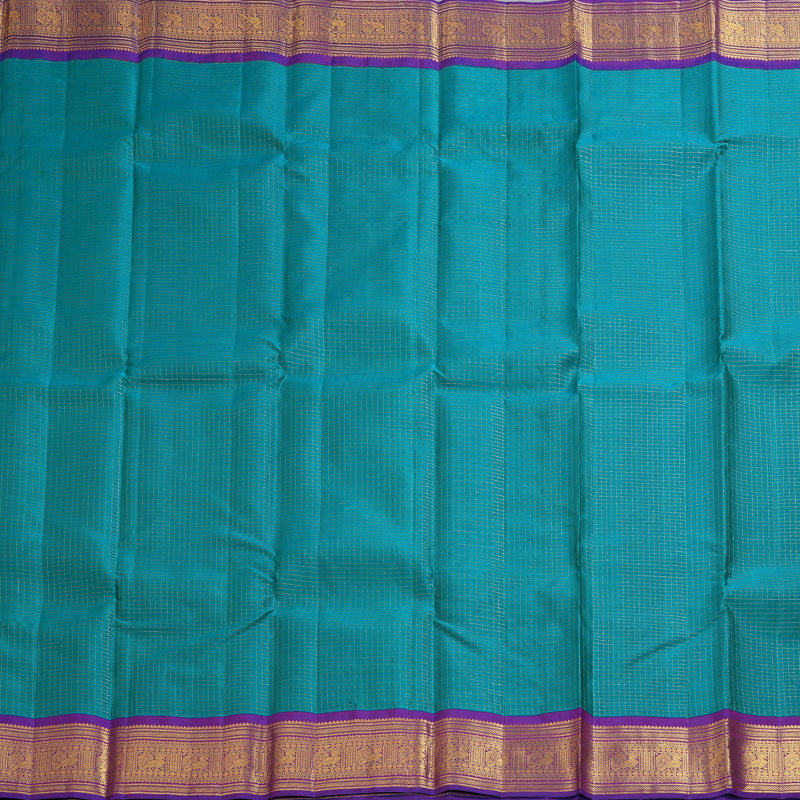 Hayagrivas Handloom Turquoise Blue Kanjivaram Silk Saree with Purple Border KBF303E2-1