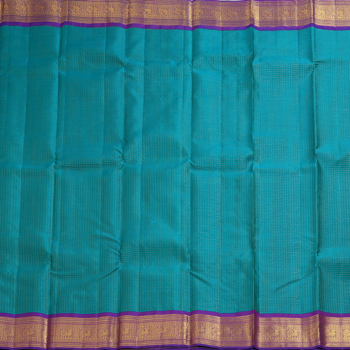 Hayagrivas Handloom Turquoise Blue Kanjivaram Silk Saree with Purple Border KBF303E2-1