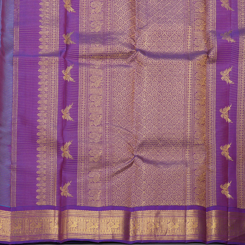 Hayagrivas Handloom Turquoise Blue Kanjivaram Silk Saree with Purple Border KBF303E2-1