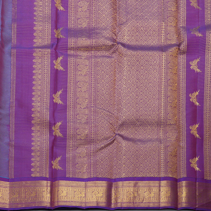 Hayagrivas Handloom Turquoise Blue Kanjivaram Silk Saree with Purple Border KBF303E2-1