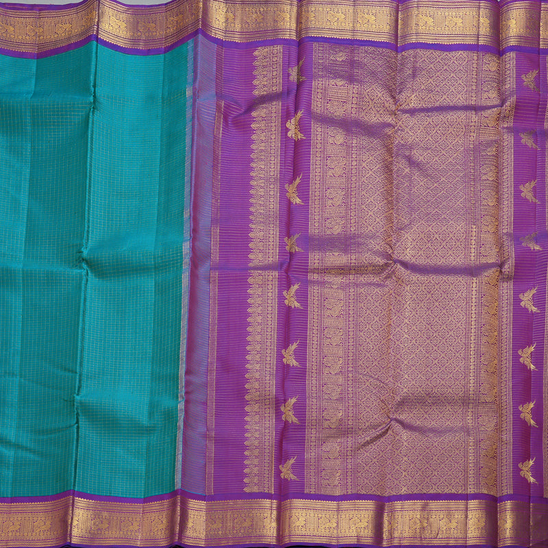 Hayagrivas Handloom Turquoise Blue Kanjivaram Silk Saree with Purple Border KBF303E2-1