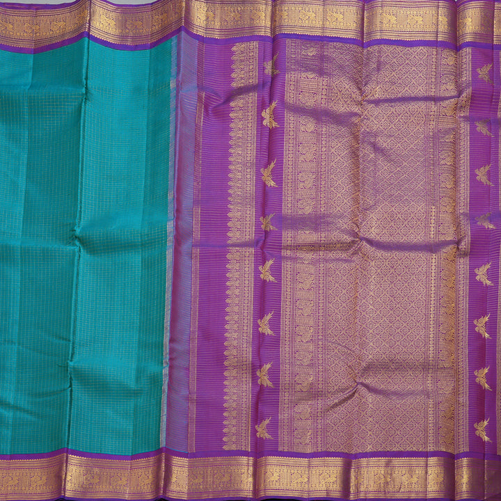 Hayagrivas Handloom Turquoise Blue Kanjivaram Silk Saree with Purple Border KBF303E2-1