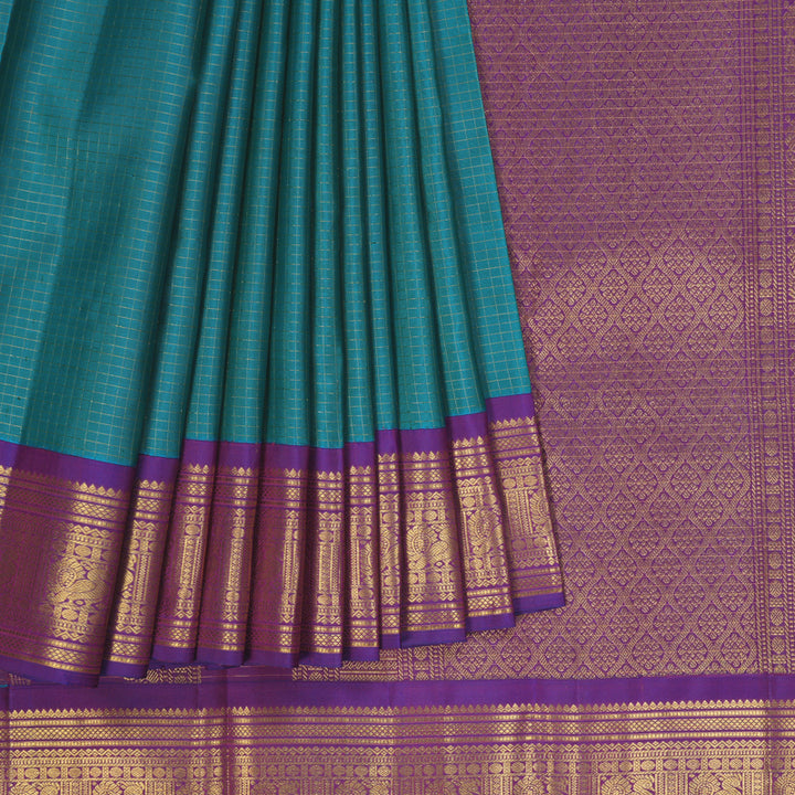 Hayagrivas Handloom Turquoise Blue Kanjivaram Silk Saree with Purple Border KBF303E2-1