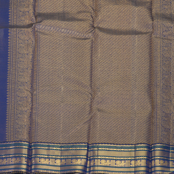 Hayagrivas Handloom Orangish-Pink Kanjivaram Silk Saree with Royal Blue Border KBF303E2-2