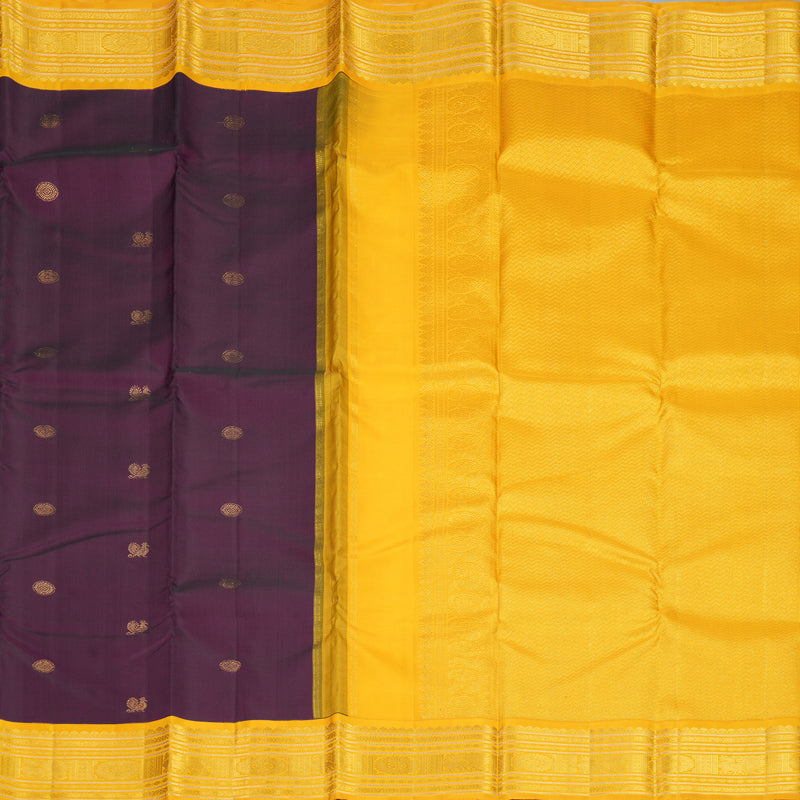Hayagrivas Handloom Purple Kanjivaram Silk Saree with Mango Yellow Border KBF303E2-3