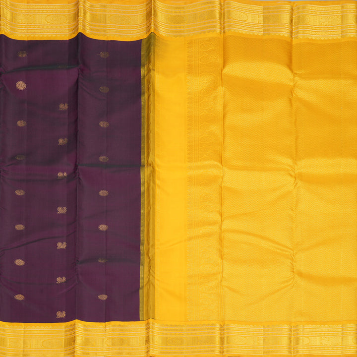 Hayagrivas Handloom Purple Kanjivaram Silk Saree with Mango Yellow Border KBF303E2-3