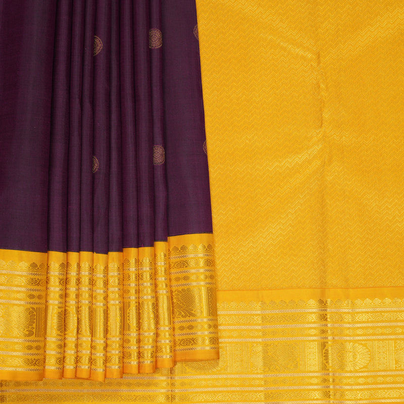 Hayagrivas Handloom Purple Kanjivaram Silk Saree with Mango Yellow Border KBF303E2-3