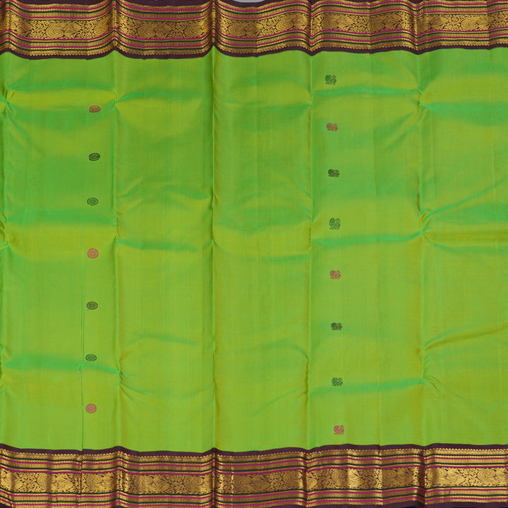 Hayagrivas Handloom Fluorescent Green Kanjivaram Silk Saree with Coffee Brown Border KBF303E2-5