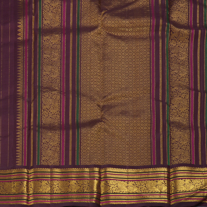Hayagrivas Handloom Fluorescent Green Kanjivaram Silk Saree with Coffee Brown Border KBF303E2-5