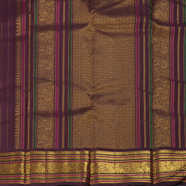 Hayagrivas Handloom Fluorescent Green Kanjivaram Silk Saree with Coffee Brown Border KBF303E2-5