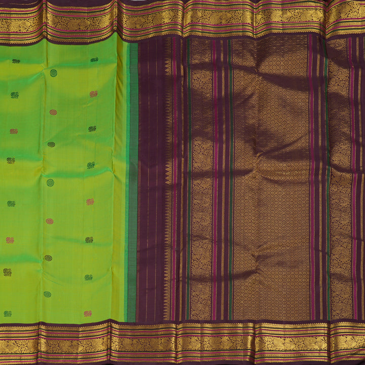 Hayagrivas Handloom Fluorescent Green Kanjivaram Silk Saree with Coffee Brown Border KBF303E2-5