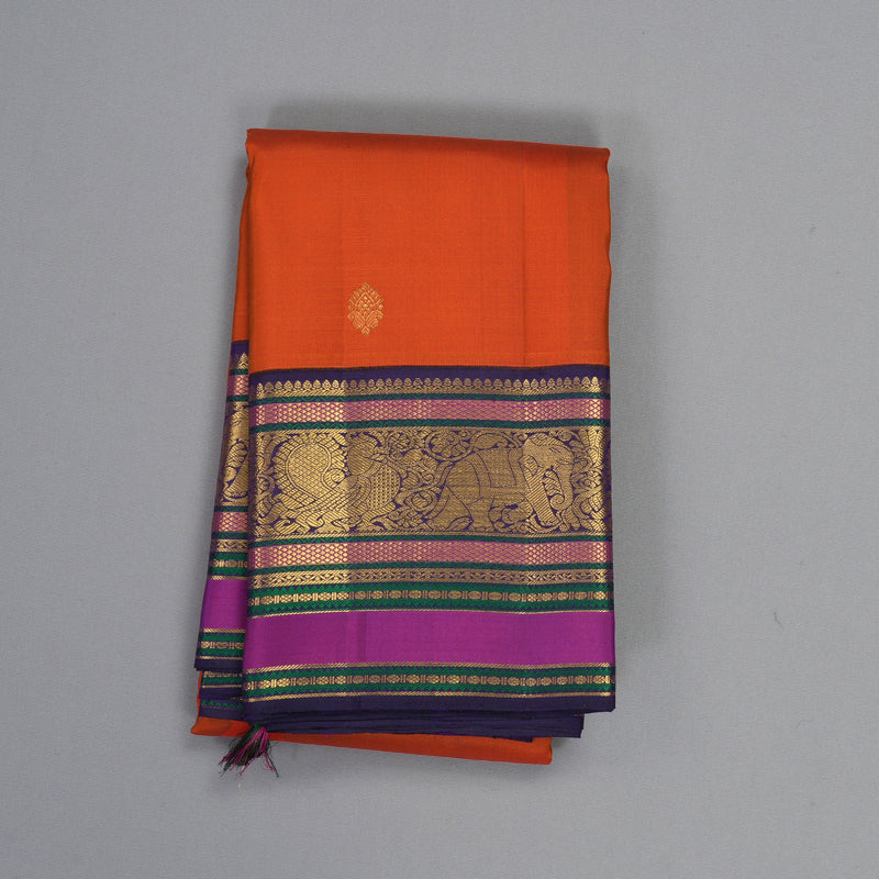 Hayagrivas Handloom Fanta Orange Kanjivaram Silk Saree with Violet Border KBF303E3-1