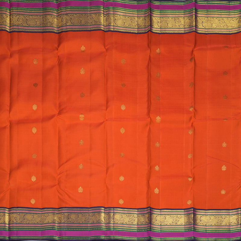 Hayagrivas Handloom Fanta Orange Kanjivaram Silk Saree with Violet Border KBF303E3-1