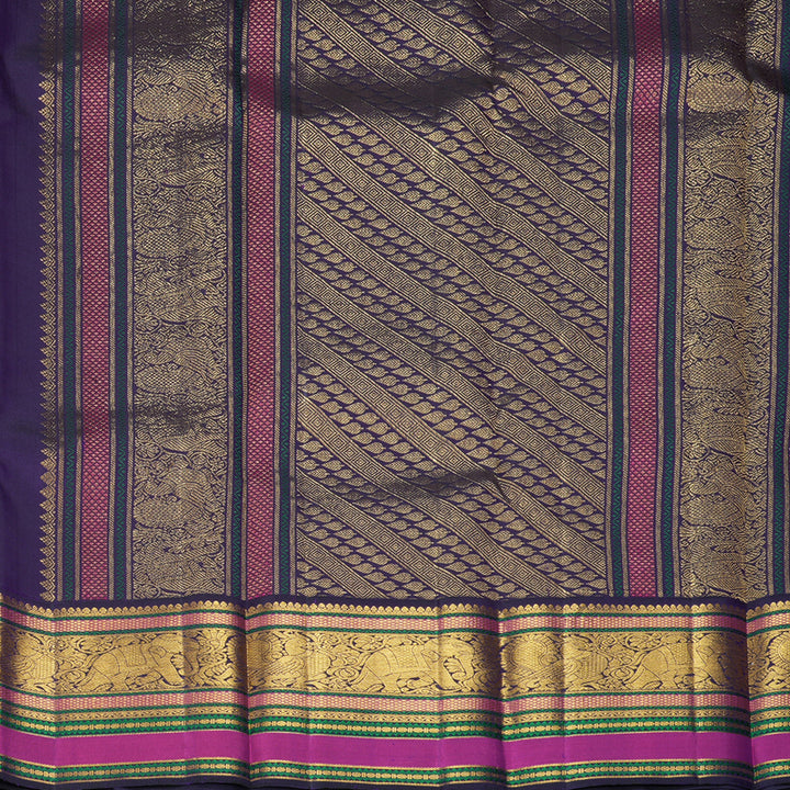 Hayagrivas Handloom Fanta Orange Kanjivaram Silk Saree with Violet Border KBF303E3-1
