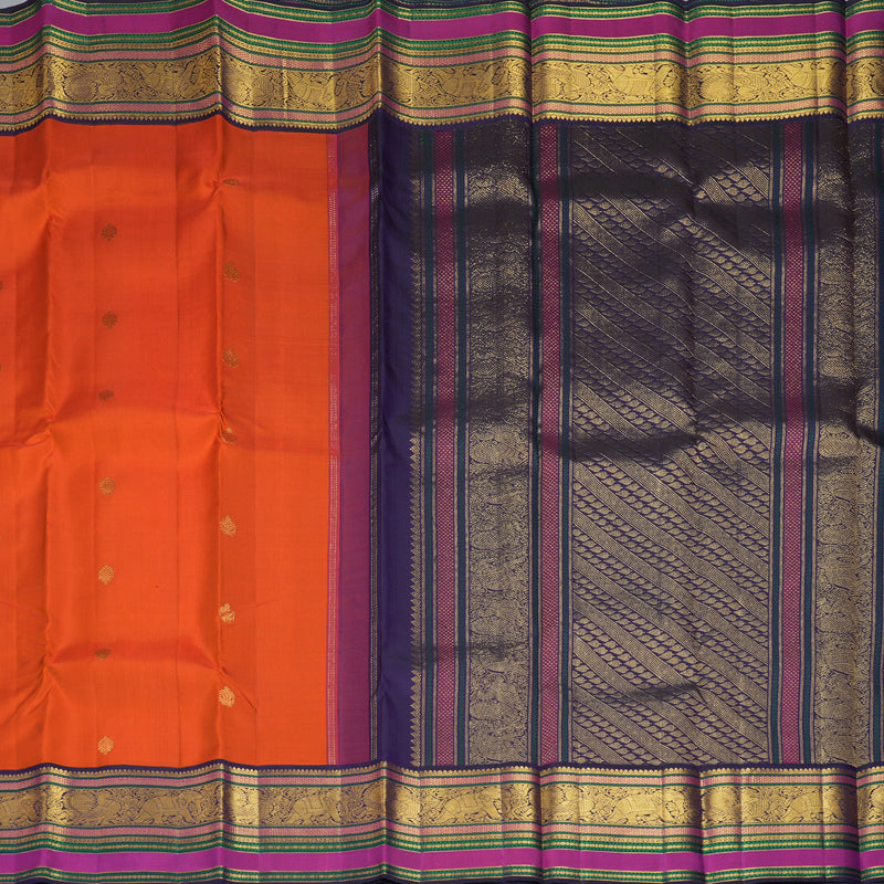 Hayagrivas Handloom Fanta Orange Kanjivaram Silk Saree with Violet Border KBF303E3-1