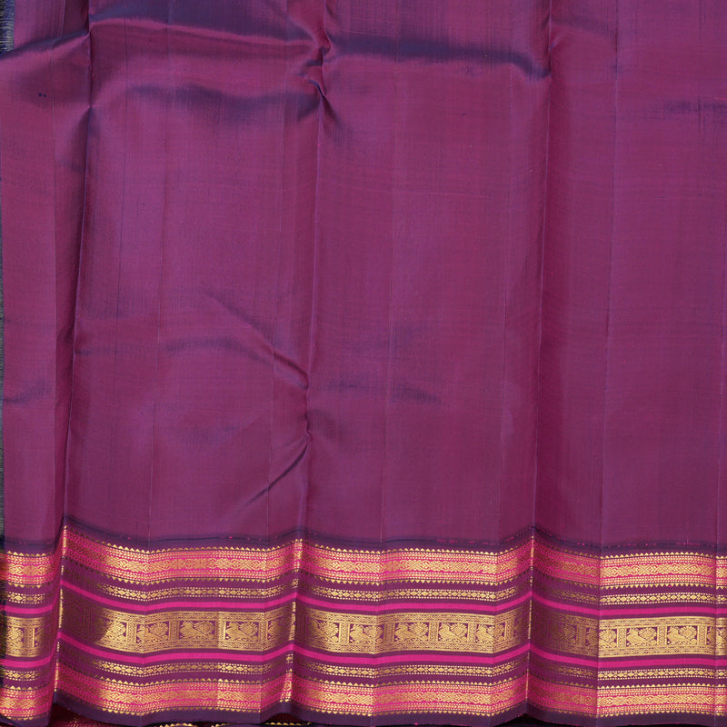 Hayagrivas Handloom Half-White Kanjivaram Silk Saree with Purple Border KBF303E3-2