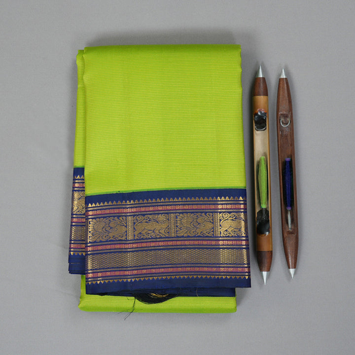Hayagrivas Handloom Fluorescent Green Kanjivaram Silk Saree with Ink Blue Border KBF303E4-2