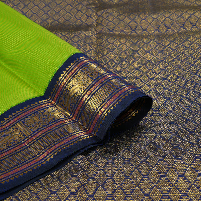 Hayagrivas Handloom Fluorescent Green Kanjivaram Silk Saree with Ink Blue Border KBF303E4-2