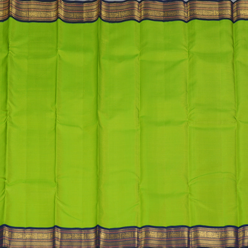 Hayagrivas Handloom Fluorescent Green Kanjivaram Silk Saree with Ink Blue Border KBF303E4-2