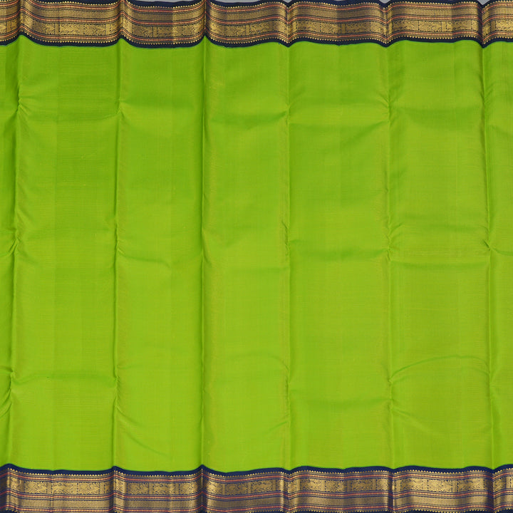 Hayagrivas Handloom Fluorescent Green Kanjivaram Silk Saree with Ink Blue Border KBF303E4-2