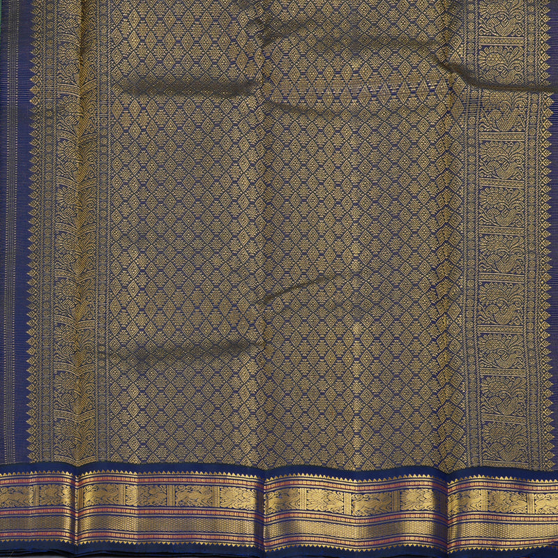Hayagrivas Handloom Fluorescent Green Kanjivaram Silk Saree with Ink Blue Border KBF303E4-2