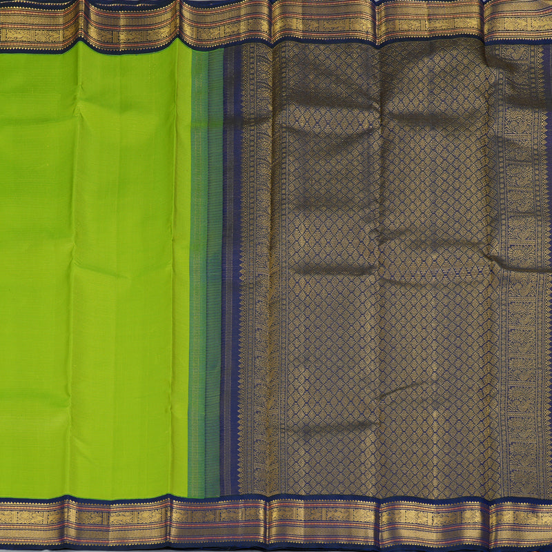 Hayagrivas Handloom Fluorescent Green Kanjivaram Silk Saree with Ink Blue Border KBF303E4-2