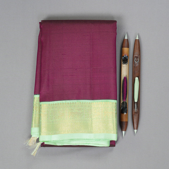 Hayagrivas Handloom Purple Kanjivaram Silk Saree with Pista Green Border KBF303E4-3