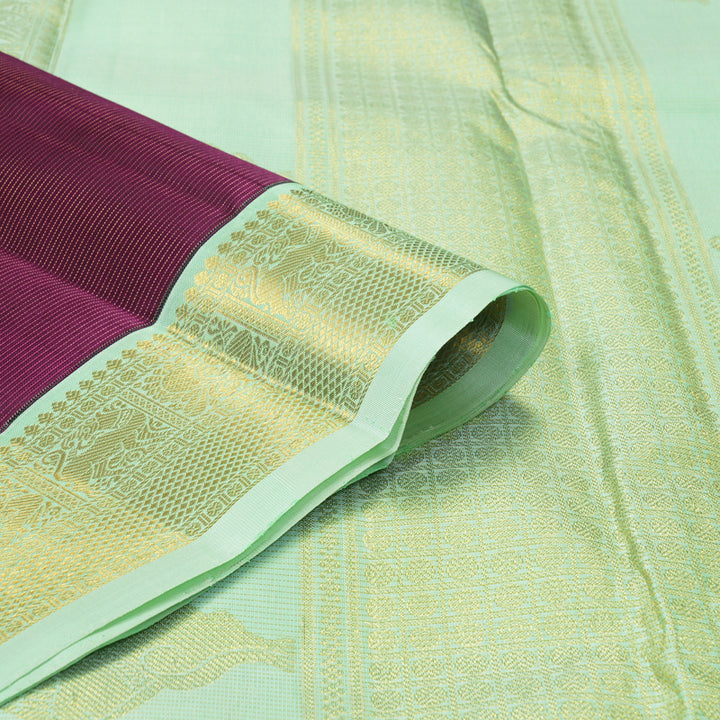 Hayagrivas Handloom Purple Kanjivaram Silk Saree with Pista Green Border KBF303E4-3