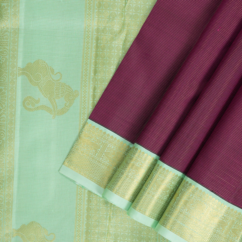 Hayagrivas Handloom Purple Kanjivaram Silk Saree with Pista Green Border KBF303E4-3