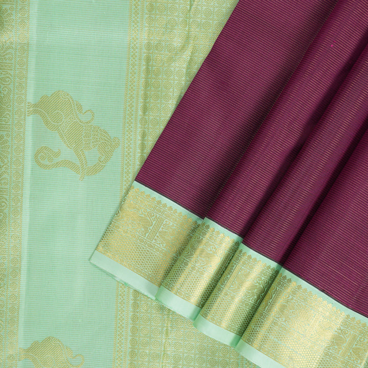 Hayagrivas Handloom Purple Kanjivaram Silk Saree with Pista Green Border KBF303E4-3