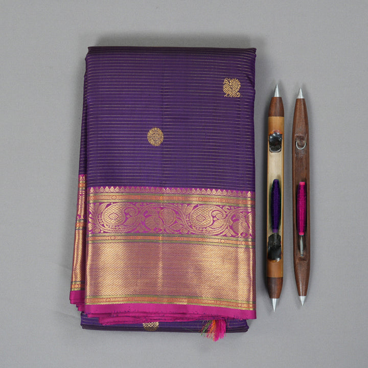 Hayagrivas Handloom Voilet Kanjivaram Silk Saree with Magenta Border KBF304E2-1