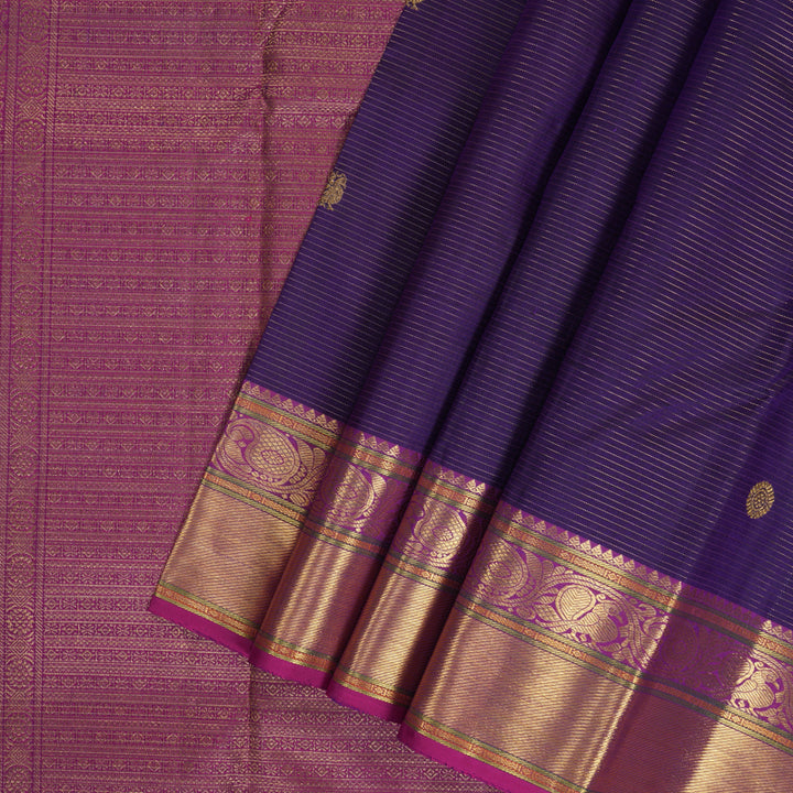Hayagrivas Handloom Voilet Kanjivaram Silk Saree with Magenta Border KBF304E2-1