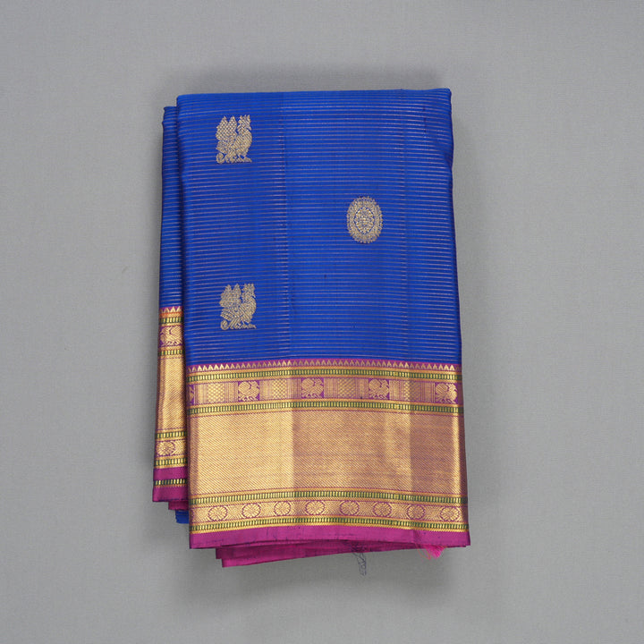 Hayagrivas Handloom Royal Blue Kanjivaram Silk Saree with Purple Border KBF304E2-2