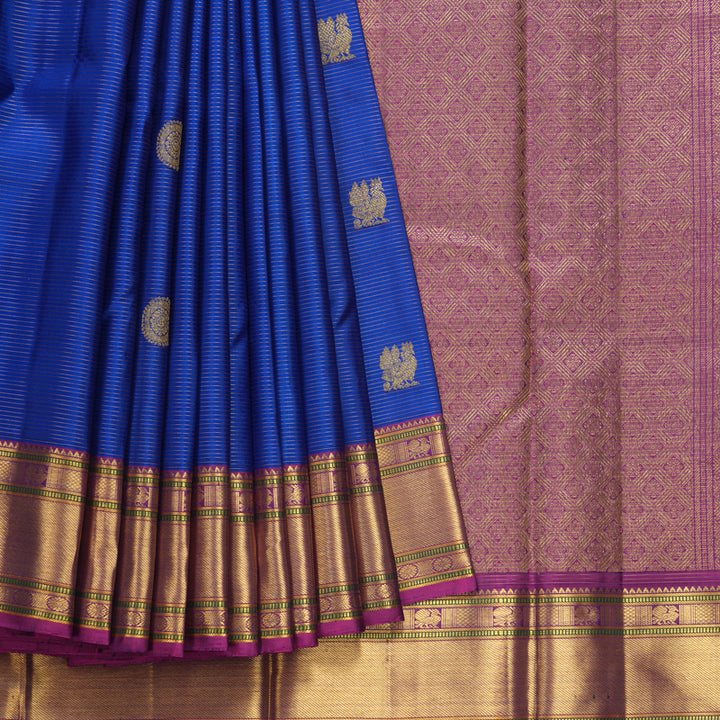 Hayagrivas Handloom Royal Blue Kanjivaram Silk Saree with Purple Border KBF304E2-2