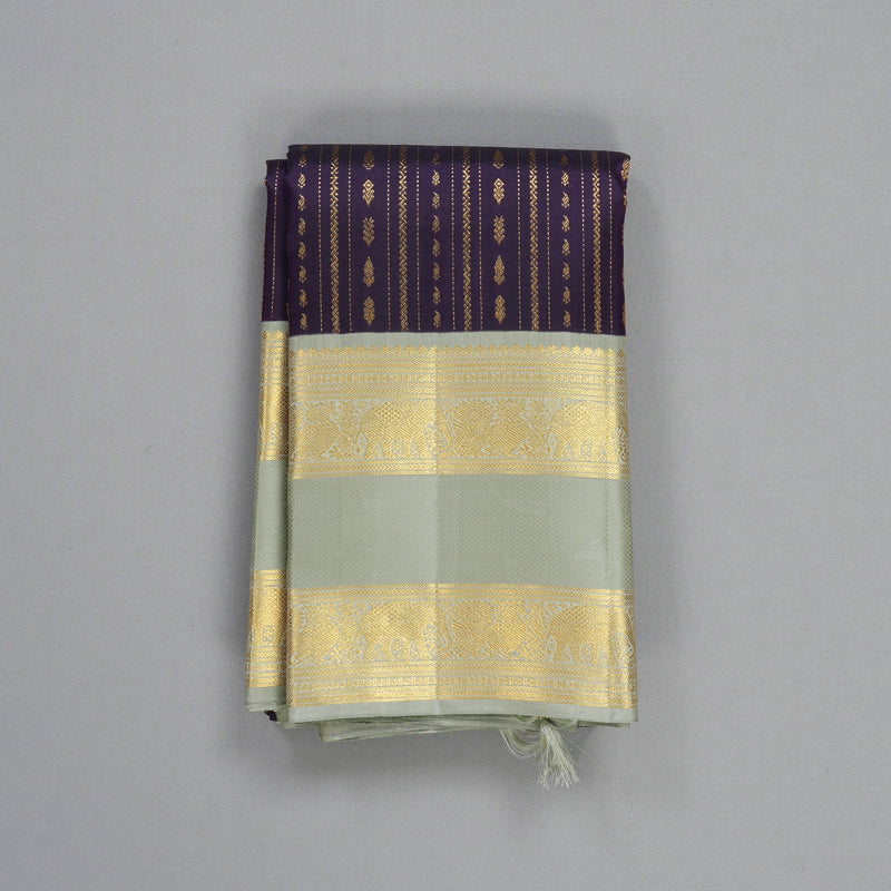 Hayagrivas Handloom Violet Kanjivaram Silk Saree with Light Grey Border KBF304E5-2