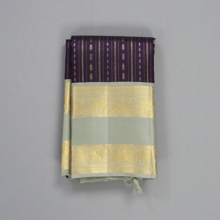 Hayagrivas Handloom Violet Kanjivaram Silk Saree with Light Grey Border KBF304E5-2