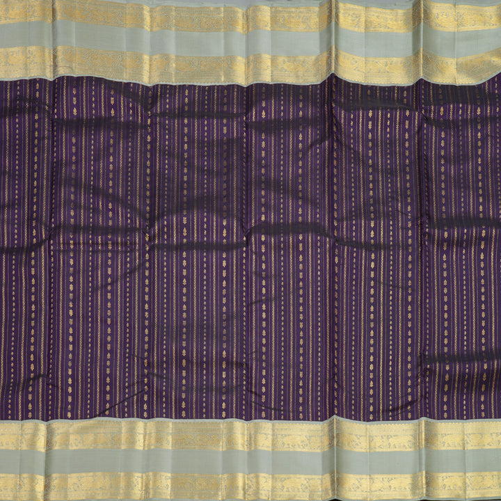 Hayagrivas Handloom Violet Kanjivaram Silk Saree with Light Grey Border KBF304E5-2