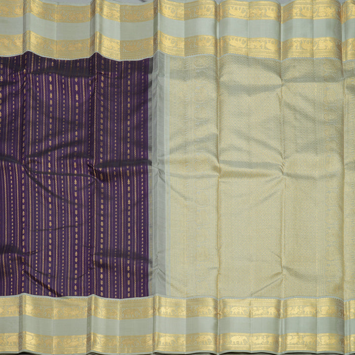 Hayagrivas Handloom Violet Kanjivaram Silk Saree with Light Grey Border KBF304E5-2