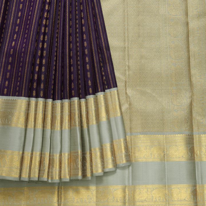 Hayagrivas Handloom Violet Kanjivaram Silk Saree with Light Grey Border KBF304E5-2
